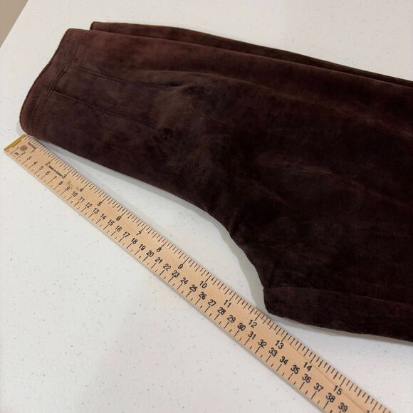 VTG Ann Taylor Chocolate Brown Suede Leather High Rise Pants Womens 2 Old Money - Picture 10 of 12